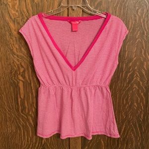 Dear by Amanda Bynes pink striped casual top large L